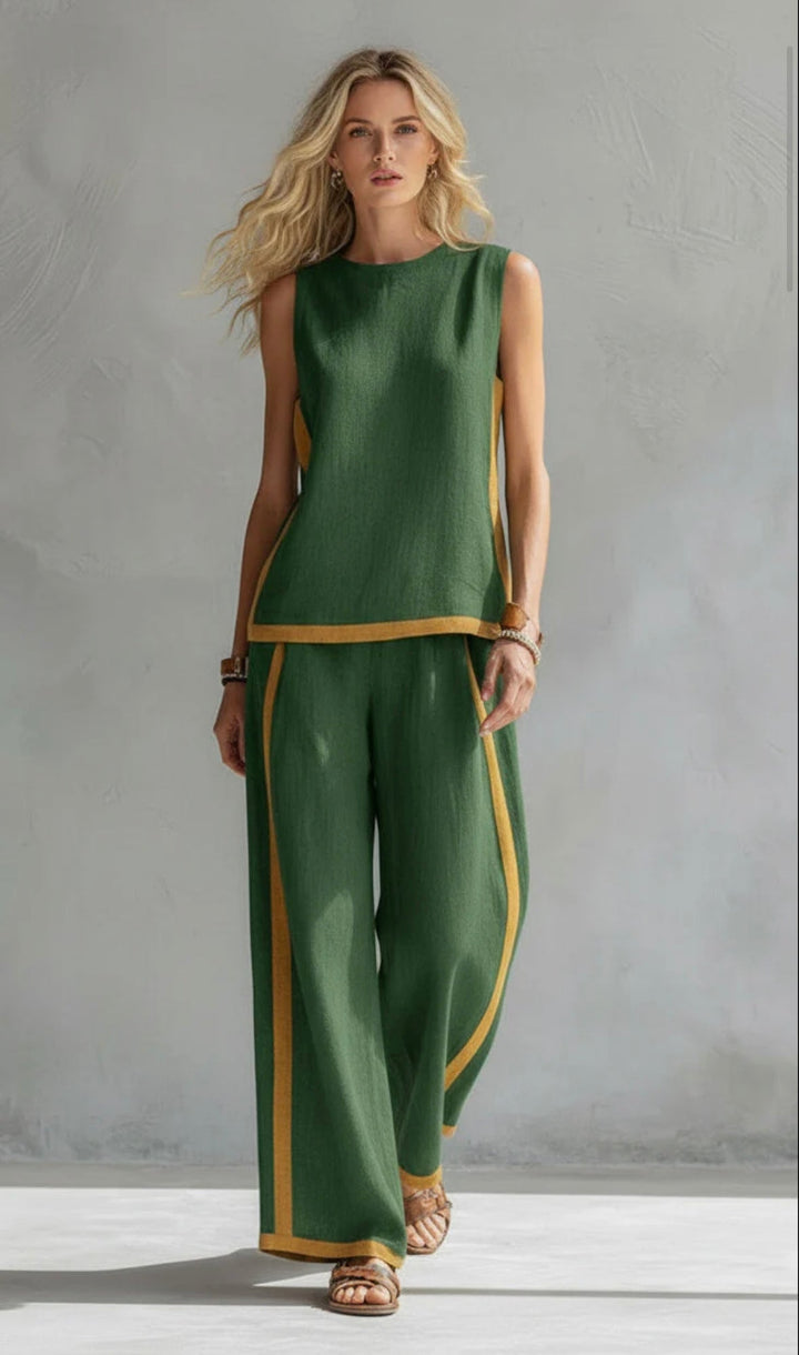 Leila™ | Conjunto Elegante de Algodón y Lino: Top y Pantalón