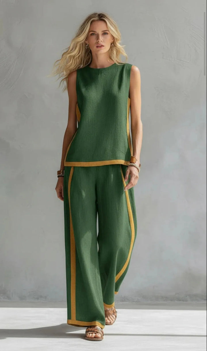Leila™ | Conjunto Elegante de Algodón y Lino: Top y Pantalón