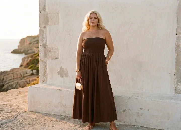 Solara™ | Vestido Maxi Strapless Fruncido