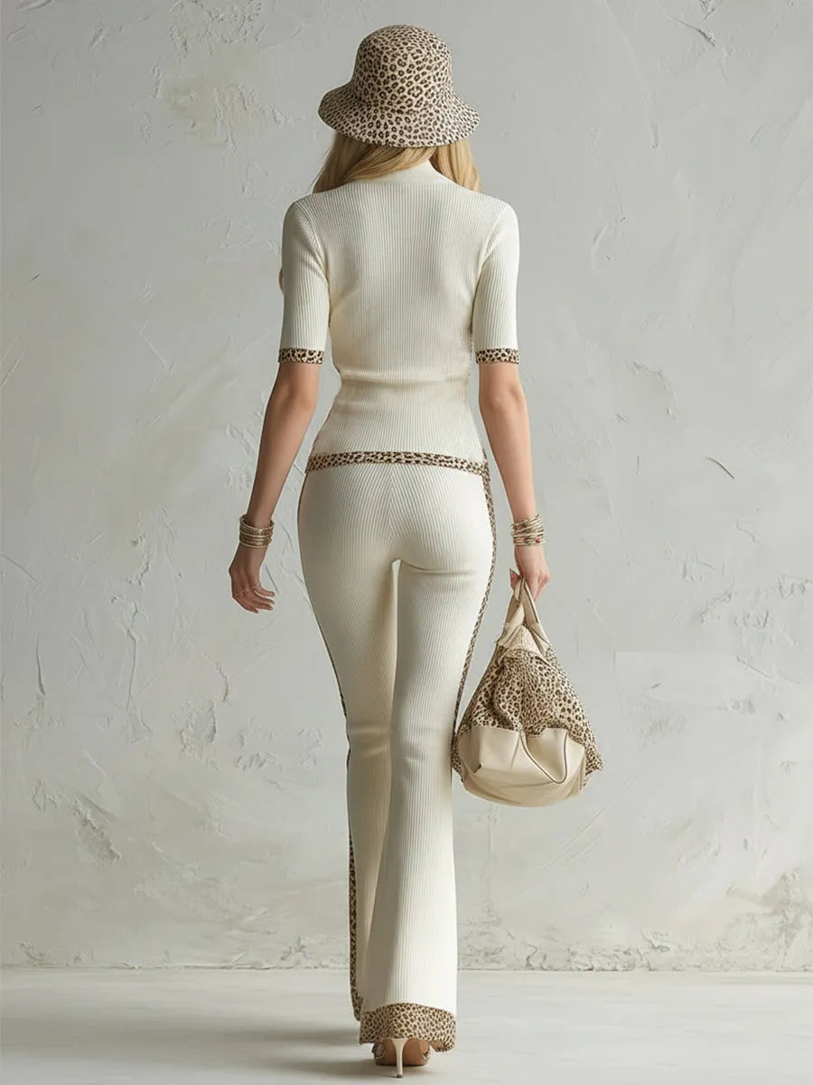 Magda™ | Conjunto Deportivo Chic: Top Cuello Alto y Pantalón Ancho Crudo