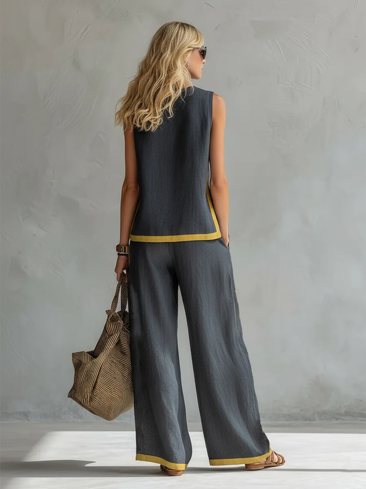 Leila™ | Conjunto Elegante de Algodón y Lino: Top y Pantalón