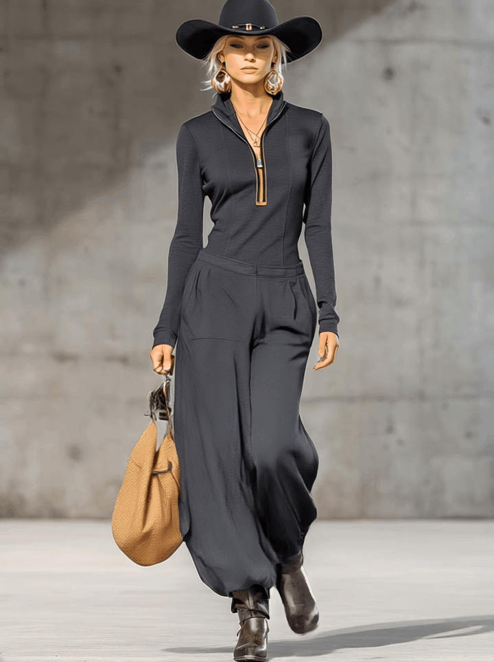 Aurelia™ | Conjunto Deportivo Chic: Top Manga Larga Cuello V y Pantalón Ancho