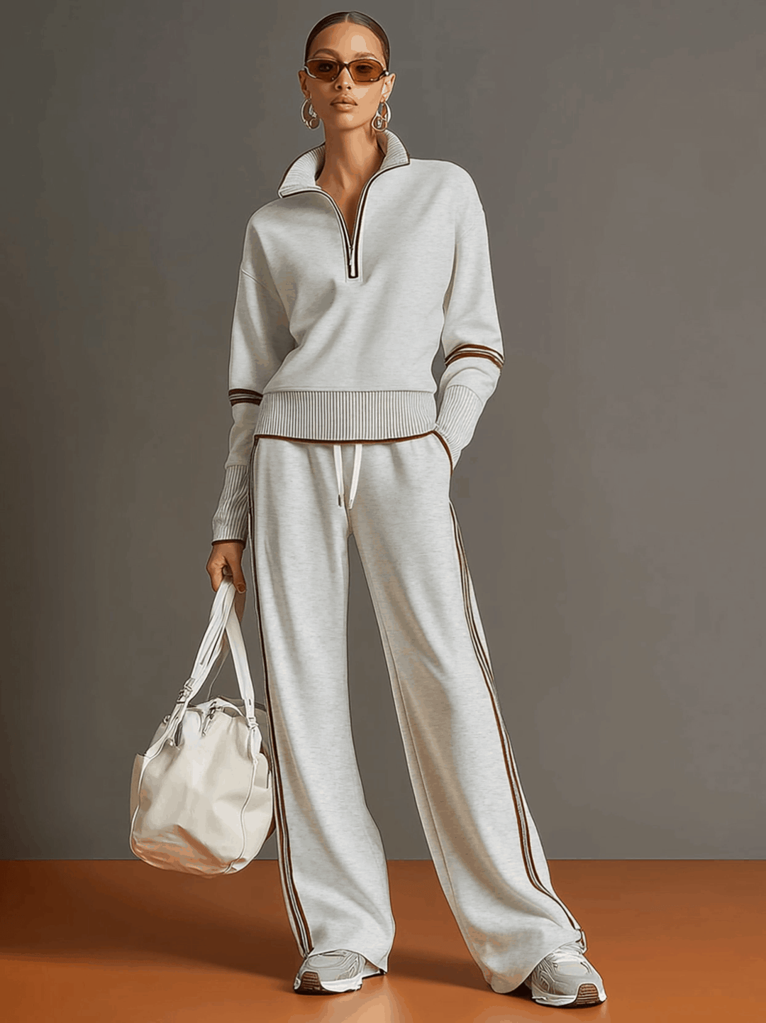 Priscilla™ | Conjunto Deportivo Elegante: Sudadera Media Cremallera y Pantalón Ancho