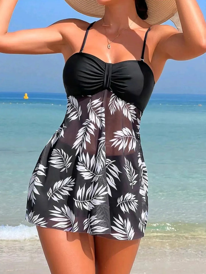 Tankini Donna SoleSkin – Costume a Vestito con Stampa a Foglie