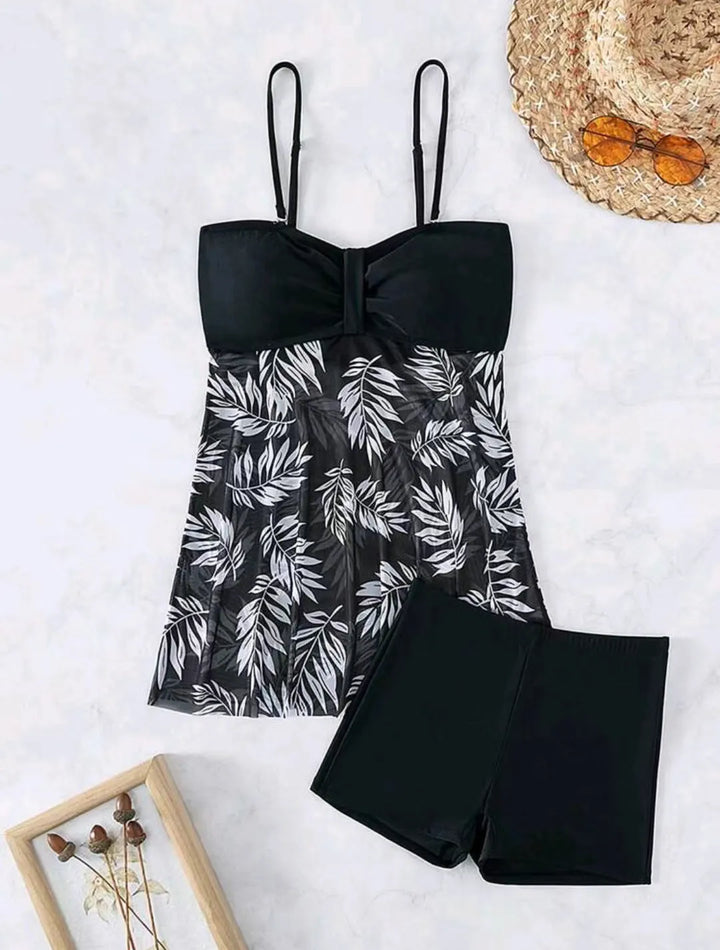 Tankini Donna SoleSkin – Costume a Vestito con Stampa a Foglie