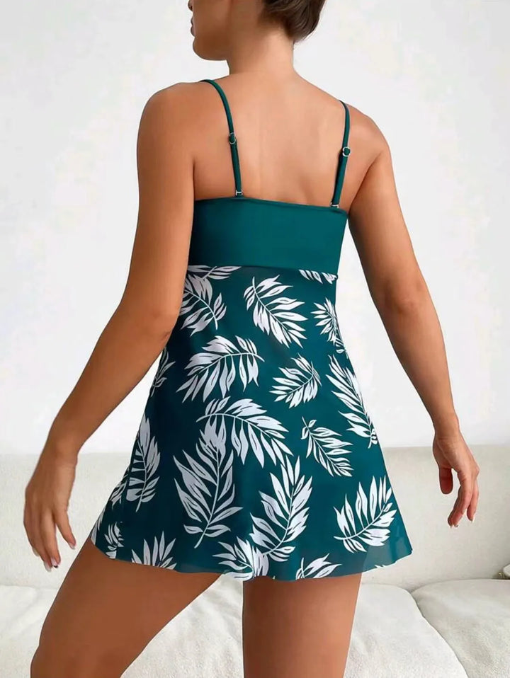 Tankini Donna SoleSkin – Costume a Vestito con Stampa a Foglie