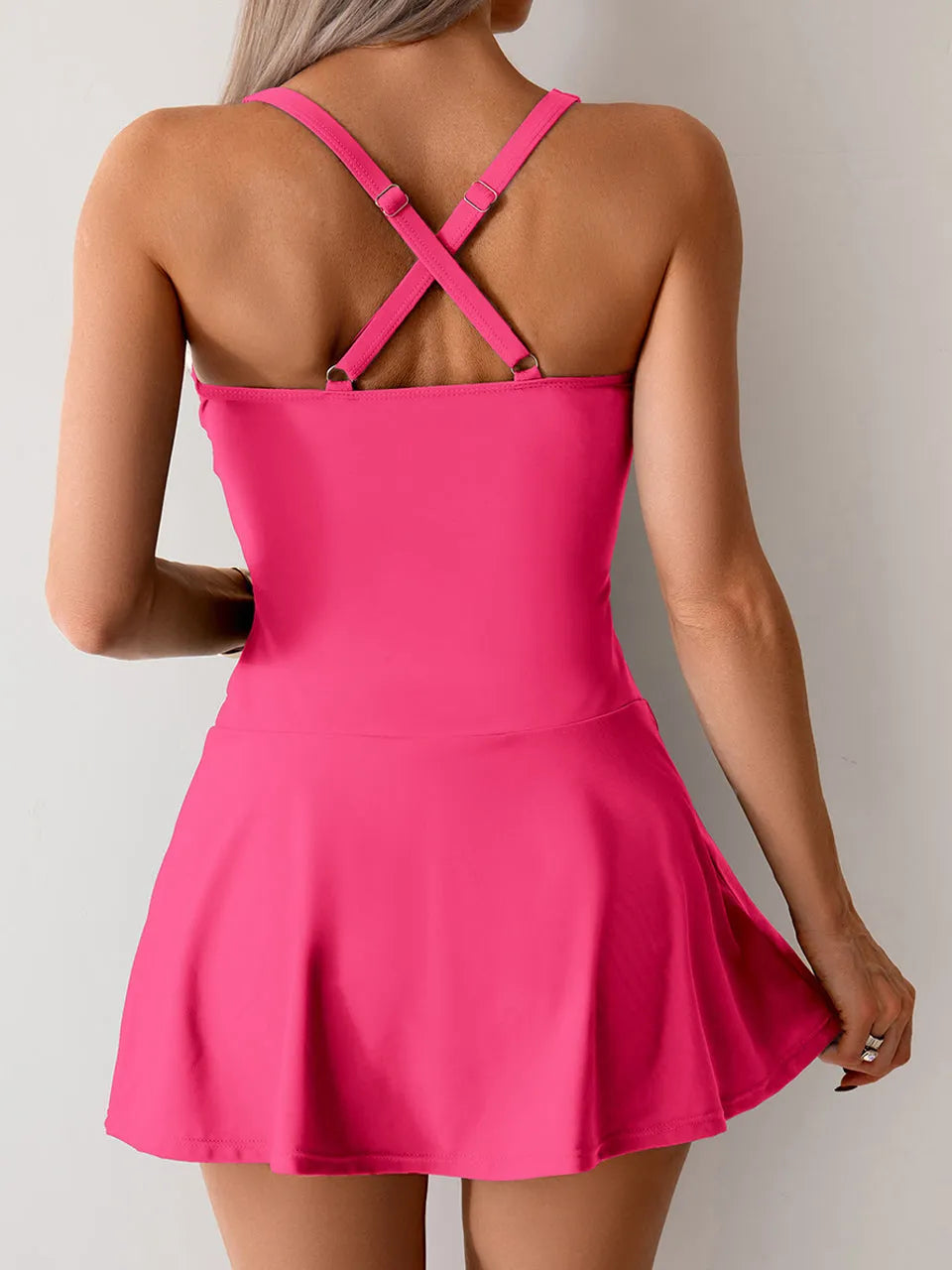 Tankini Due Pezzi Donna con Gonna – Top Arricciato Contenitivo e Shorts
