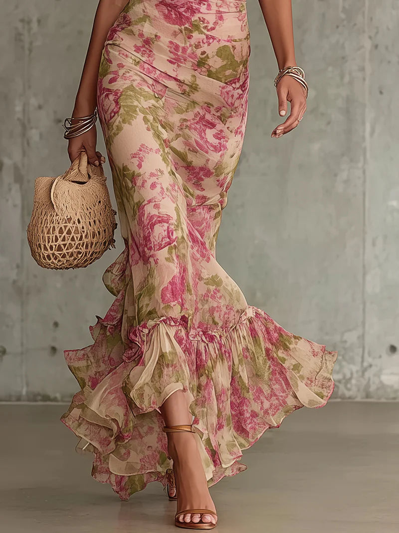 Fiora™ | Vestido Largo Vintage: Estampado de Rosas y Mangas de Globo