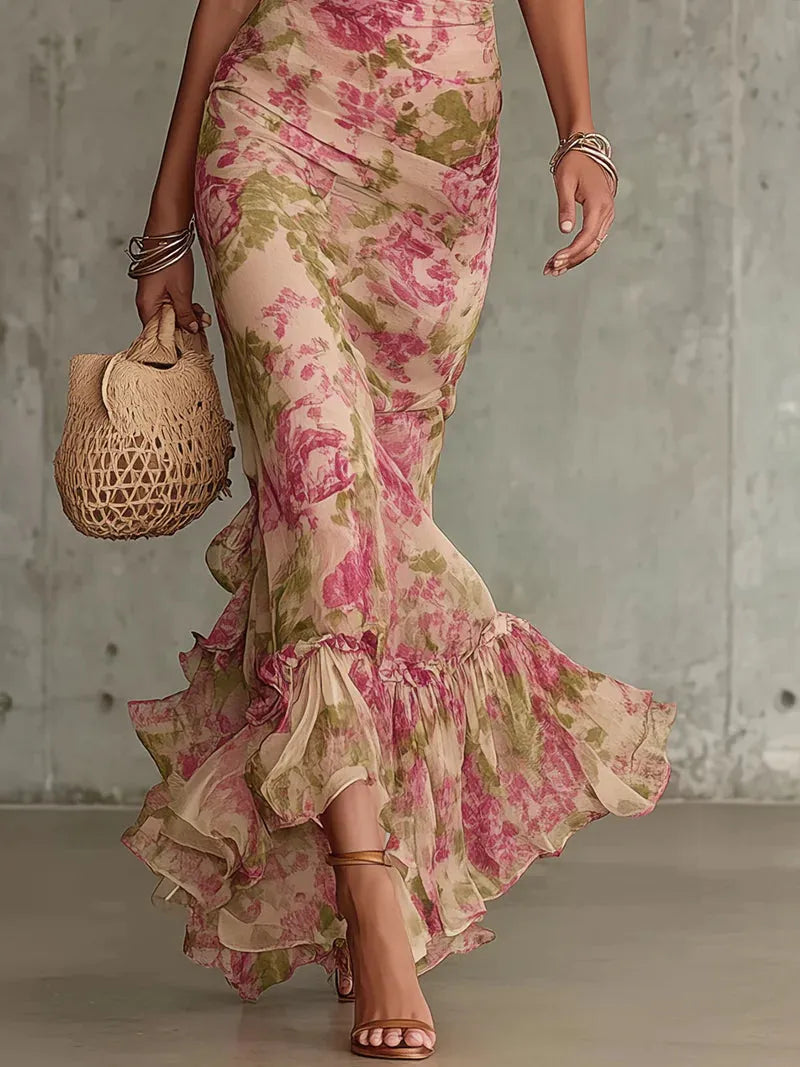 Fiora™ | Vestido Largo Vintage: Estampado de Rosas y Mangas de Globo
