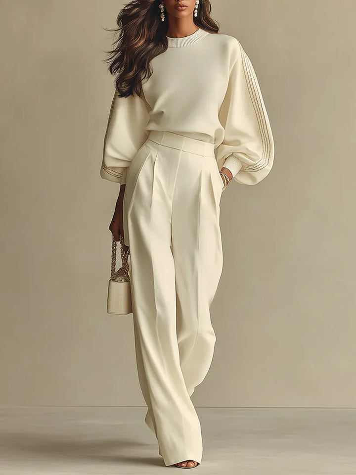 Selena™ | Conjunto Rayas Marfil: Top y Pantalón Ancho