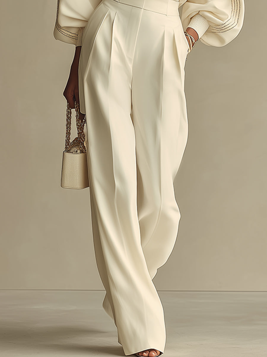 Selena™ | Conjunto Rayas Marfil: Top y Pantalón Ancho
