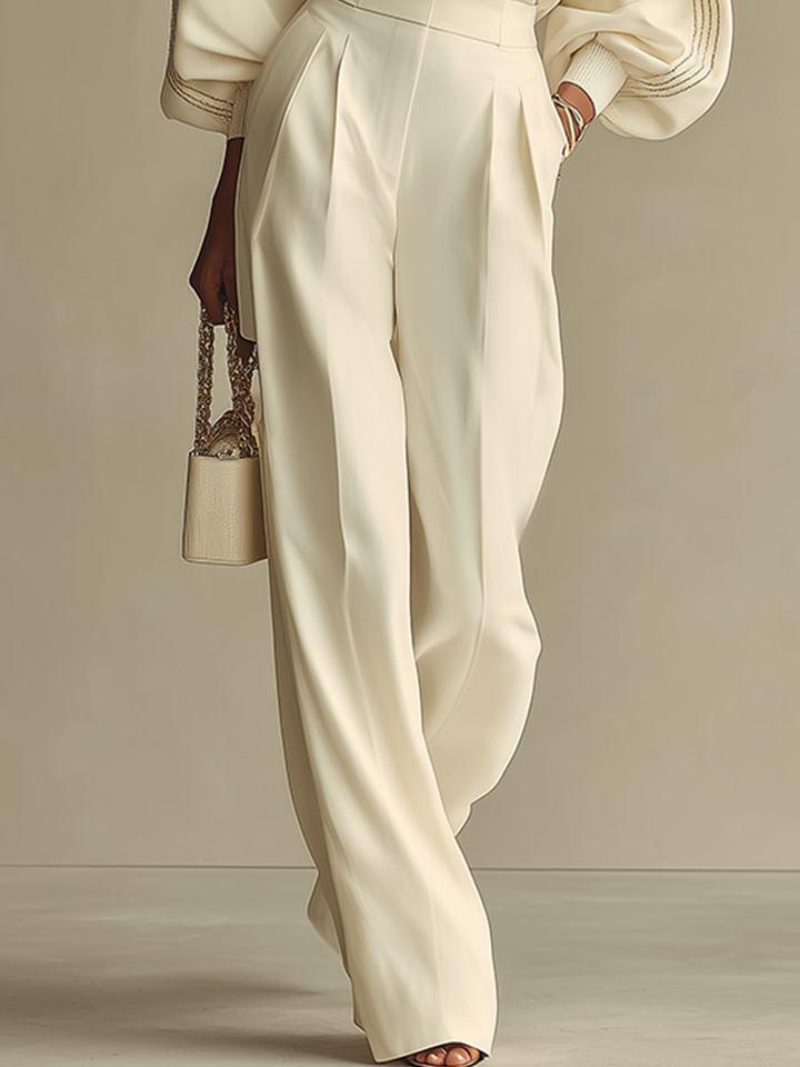 Selena™ | Conjunto Rayas Marfil: Top y Pantalón Ancho