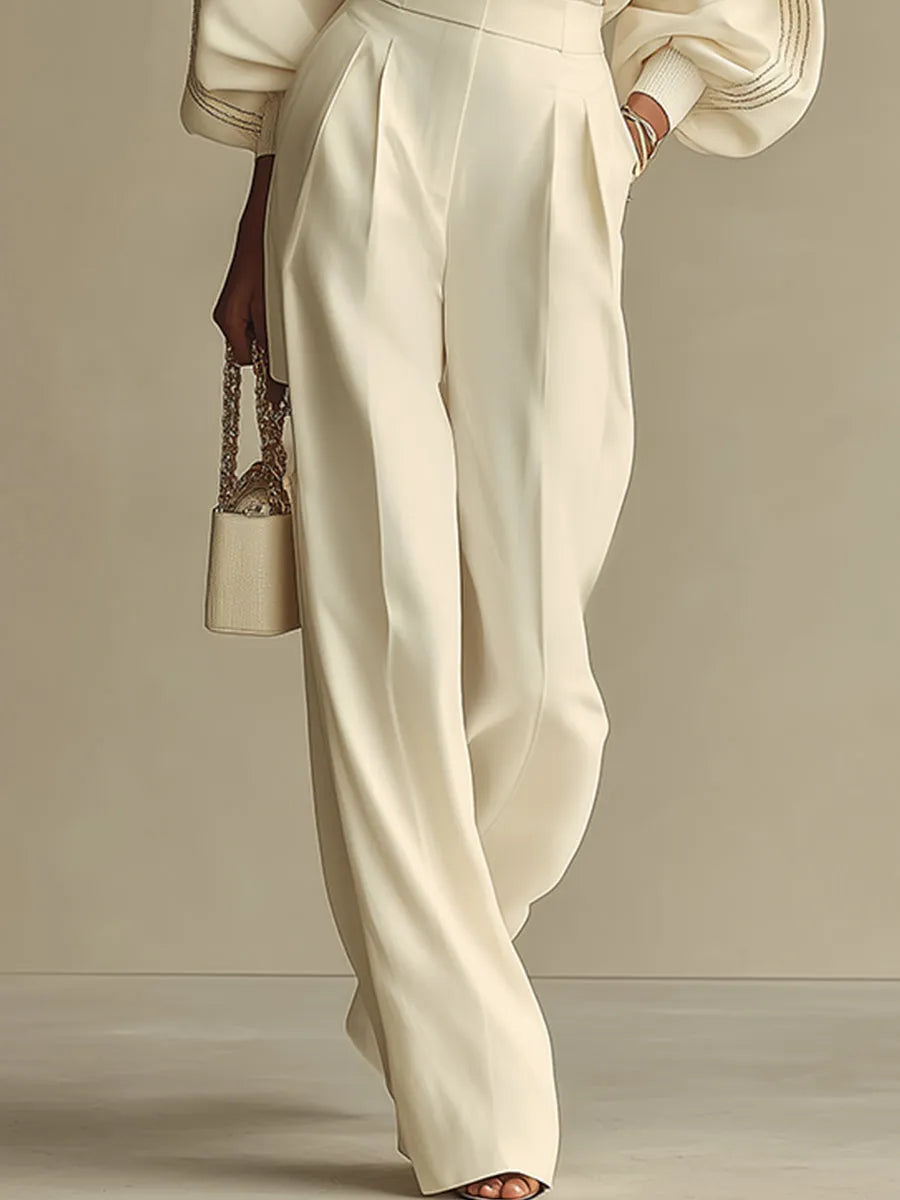 Selena™ | Conjunto Rayas Marfil: Top y Pantalón Ancho
