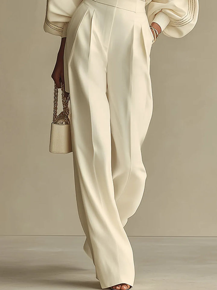 Selena™ | Conjunto Rayas Marfil: Top y Pantalón Ancho