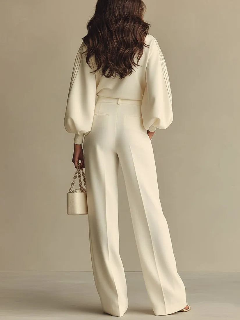 Selena™ | Conjunto Rayas Marfil: Top y Pantalón Ancho
