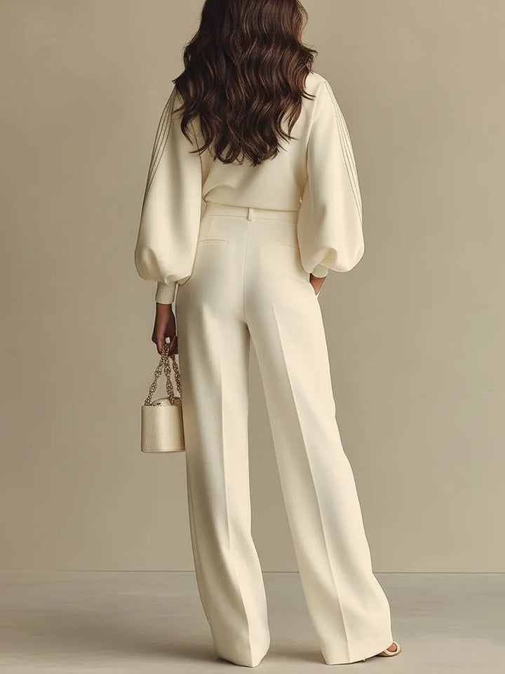 Selena™ | Conjunto Rayas Marfil: Top y Pantalón Ancho