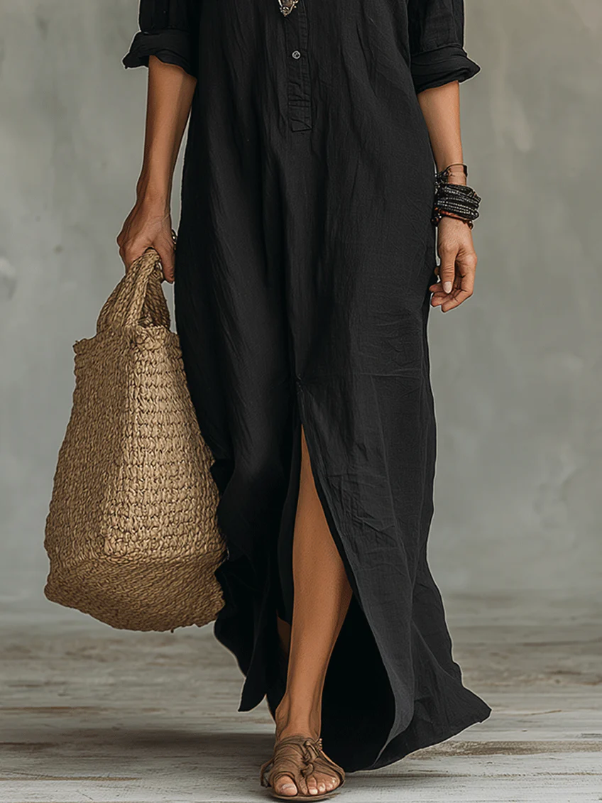 Soline™ | Vestido Maxi con Botones: Corte Fluido y Amplio