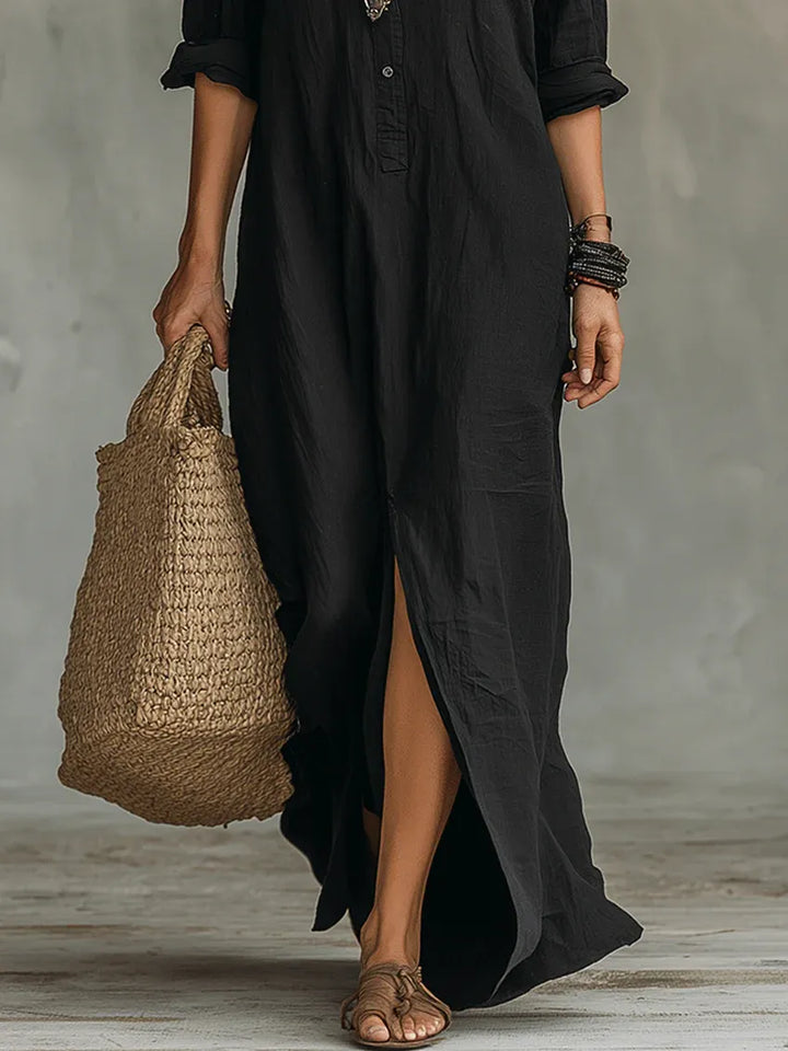 Soline™ | Vestido Maxi con Botones: Corte Fluido y Amplio