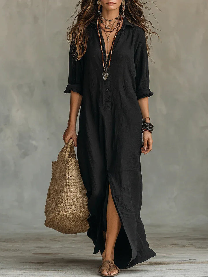 Soline™ | Vestido Maxi con Botones: Corte Fluido y Amplio