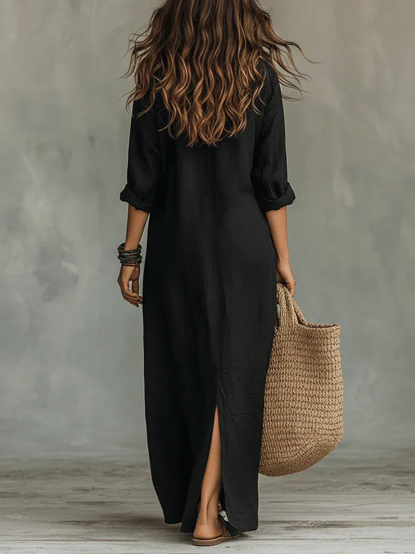 Soline™ | Vestido Maxi con Botones: Corte Fluido y Amplio