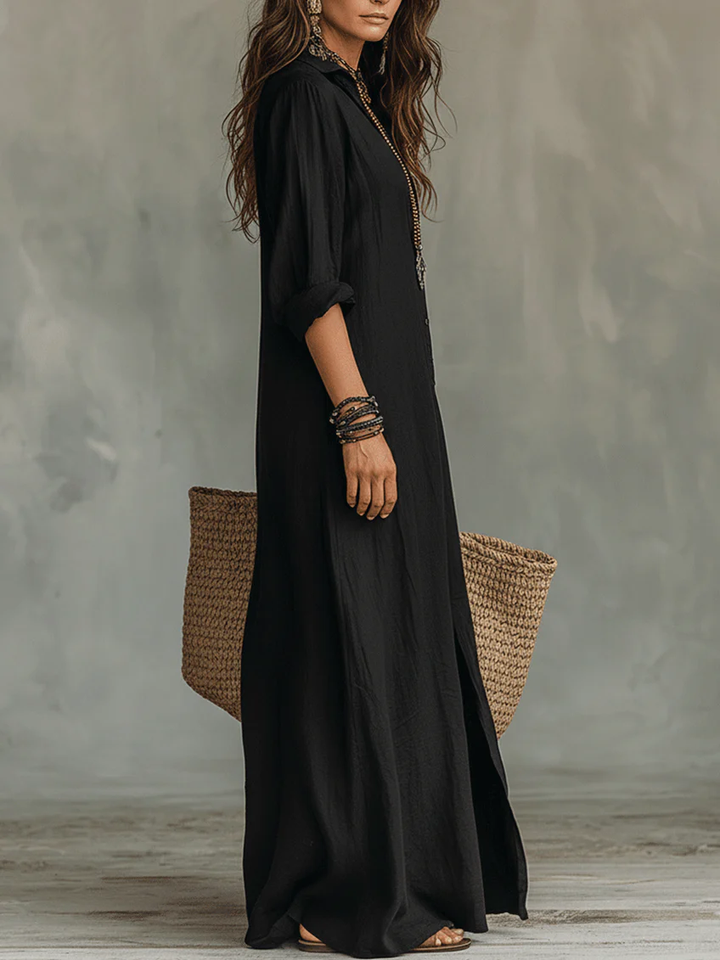 Soline™ | Vestido Maxi con Botones: Corte Fluido y Amplio