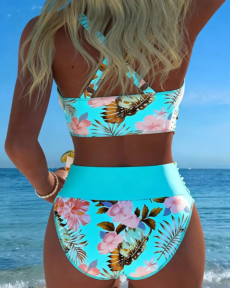 Anabel™ | Bikini con estampado floral en contraste y abertura
