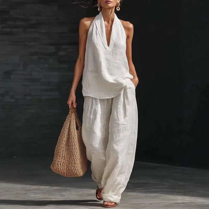Ainhoa™ | Conjunto Dos Piezas de Lino: Blusa Manga Murciélago y Pantalón Ancho