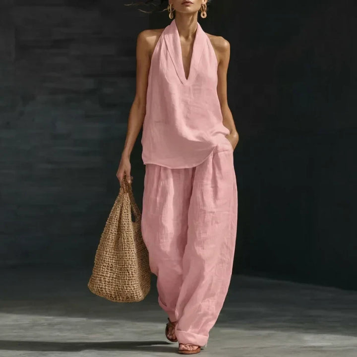 Ainhoa™ | Conjunto Dos Piezas de Lino: Blusa Manga Murciélago y Pantalón Ancho