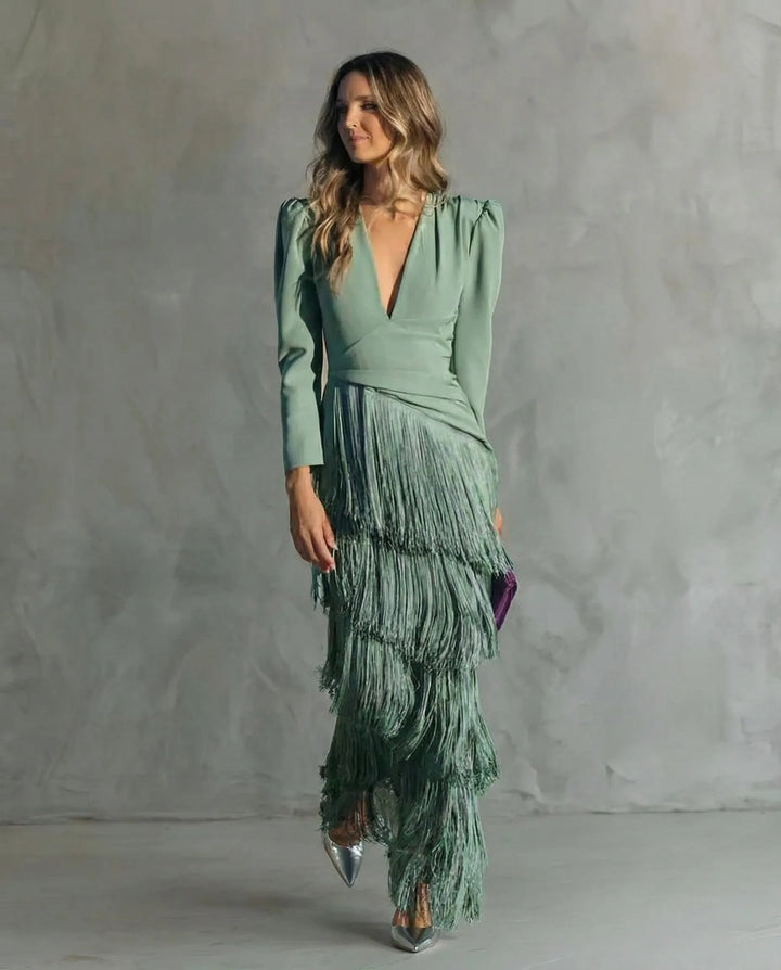 Chiara™ | Vestido Midi Elegante con Mangas de Flecos