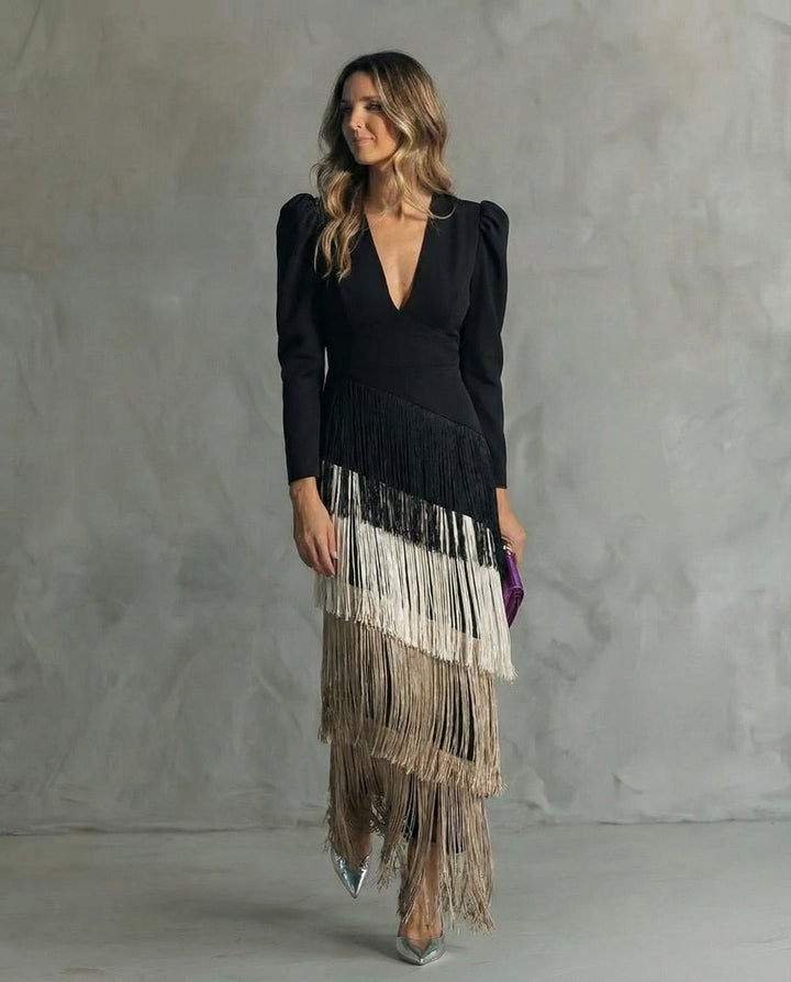 Chiara™ | Vestido Midi Elegante con Mangas de Flecos