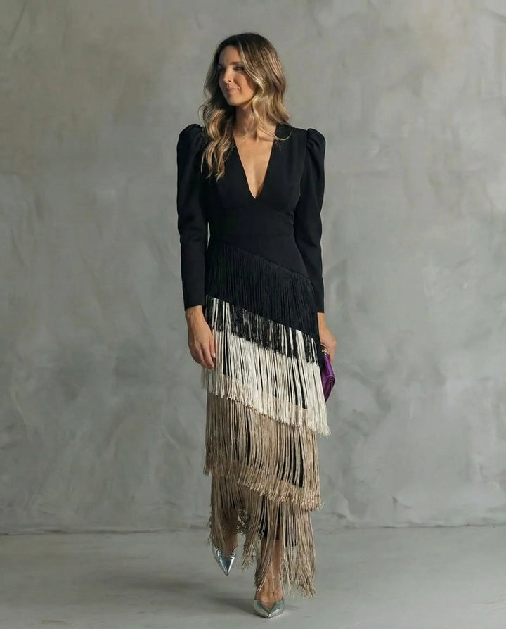 Chiara™ | Vestido Midi Elegante con Mangas de Flecos