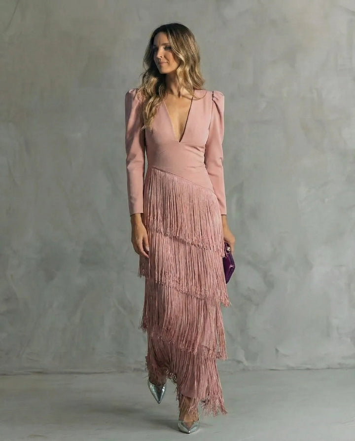 Chiara™ | Vestido Midi Elegante con Mangas de Flecos