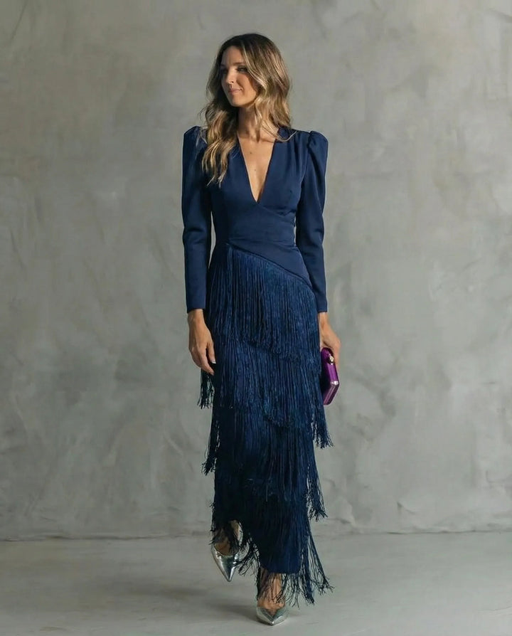 Chiara™ | Vestido Midi Elegante con Mangas de Flecos