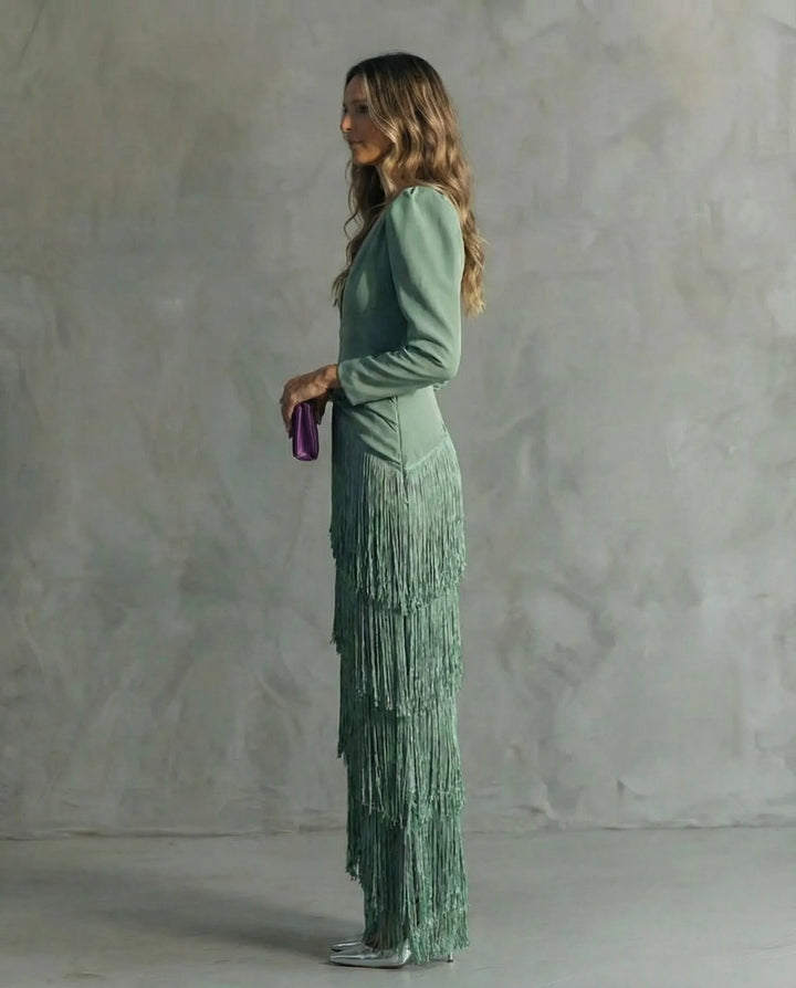 Chiara™ | Vestido Midi Elegante con Mangas de Flecos