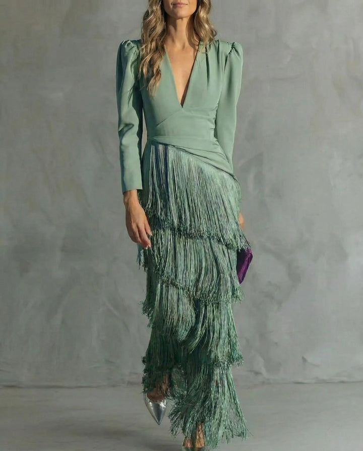 Chiara™ | Vestido Midi Elegante con Mangas de Flecos