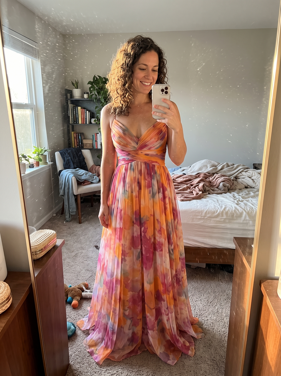 Selfie espejo Vestido Maxi Floral Elegancia
