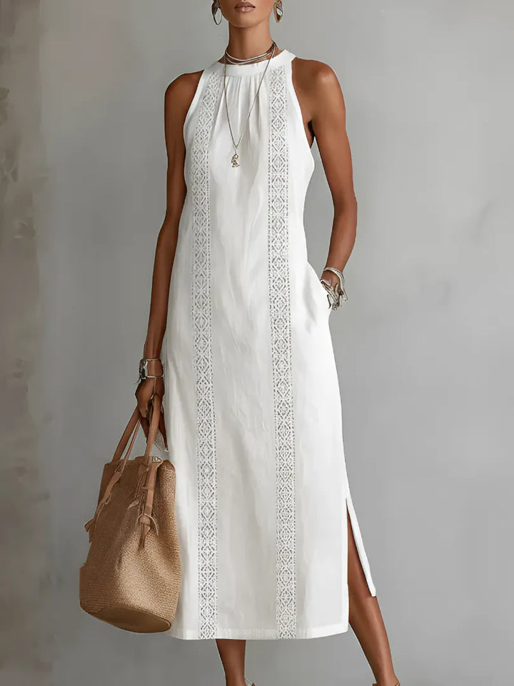 Carlotta™ | Vestido Midi Cuello Mao en Lino y Algodón