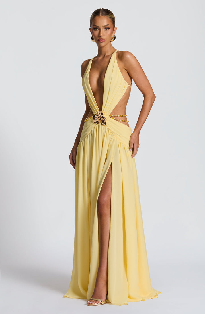 Lemon™ | Vestido Maxi Halter Limón