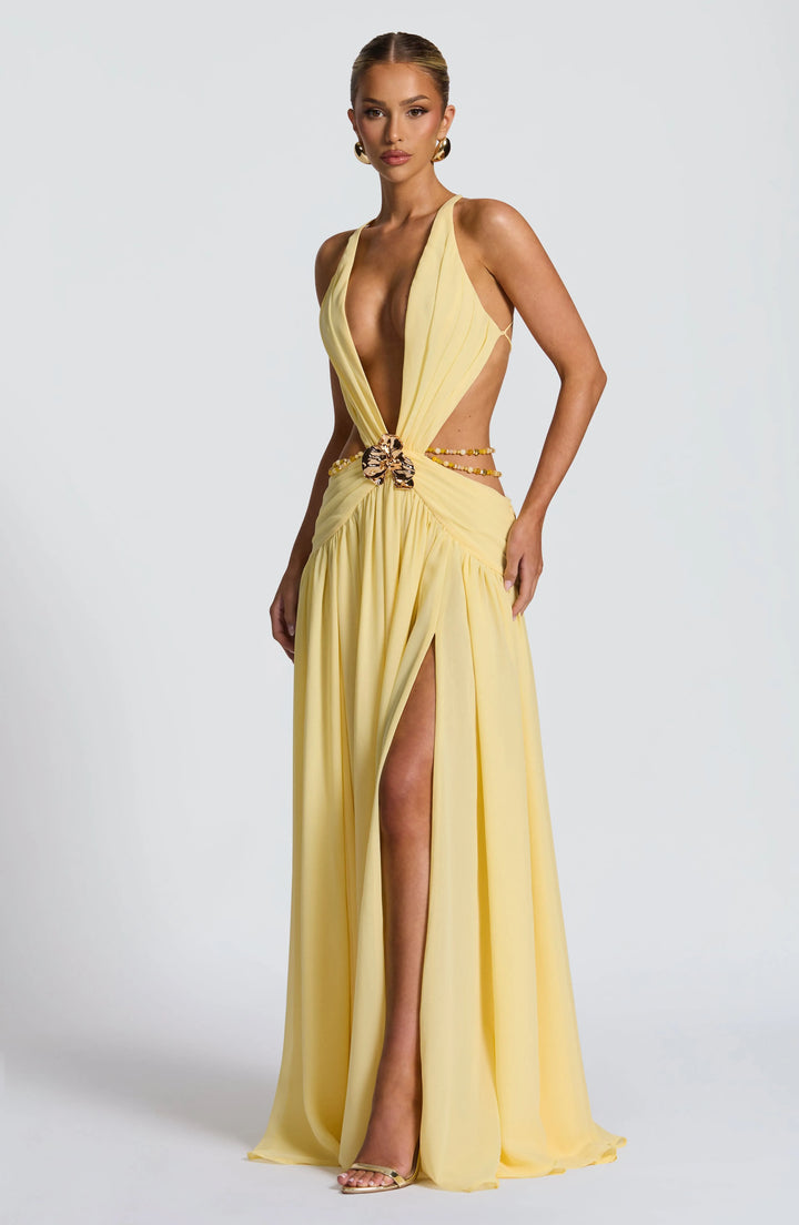 Lemon™ | Vestido Maxi Halter Limón