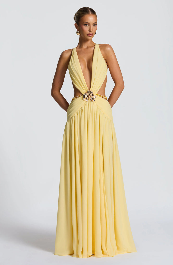 Lemon™ | Vestido Maxi Halter Limón