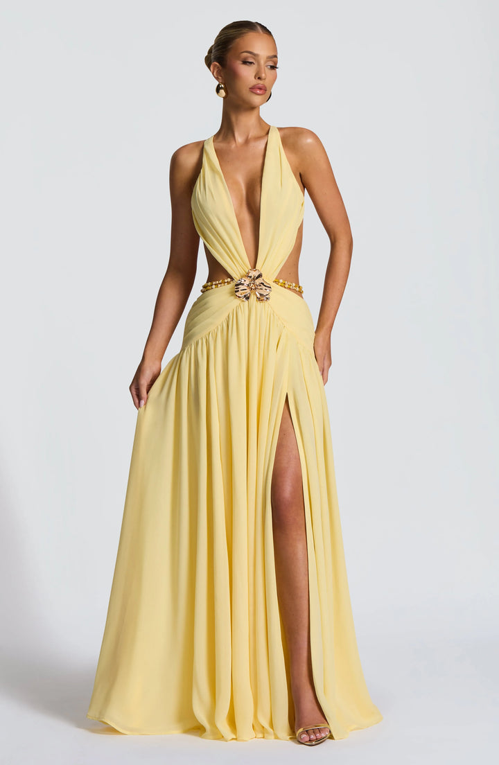 Lemon™ | Vestido Maxi Halter Limón
