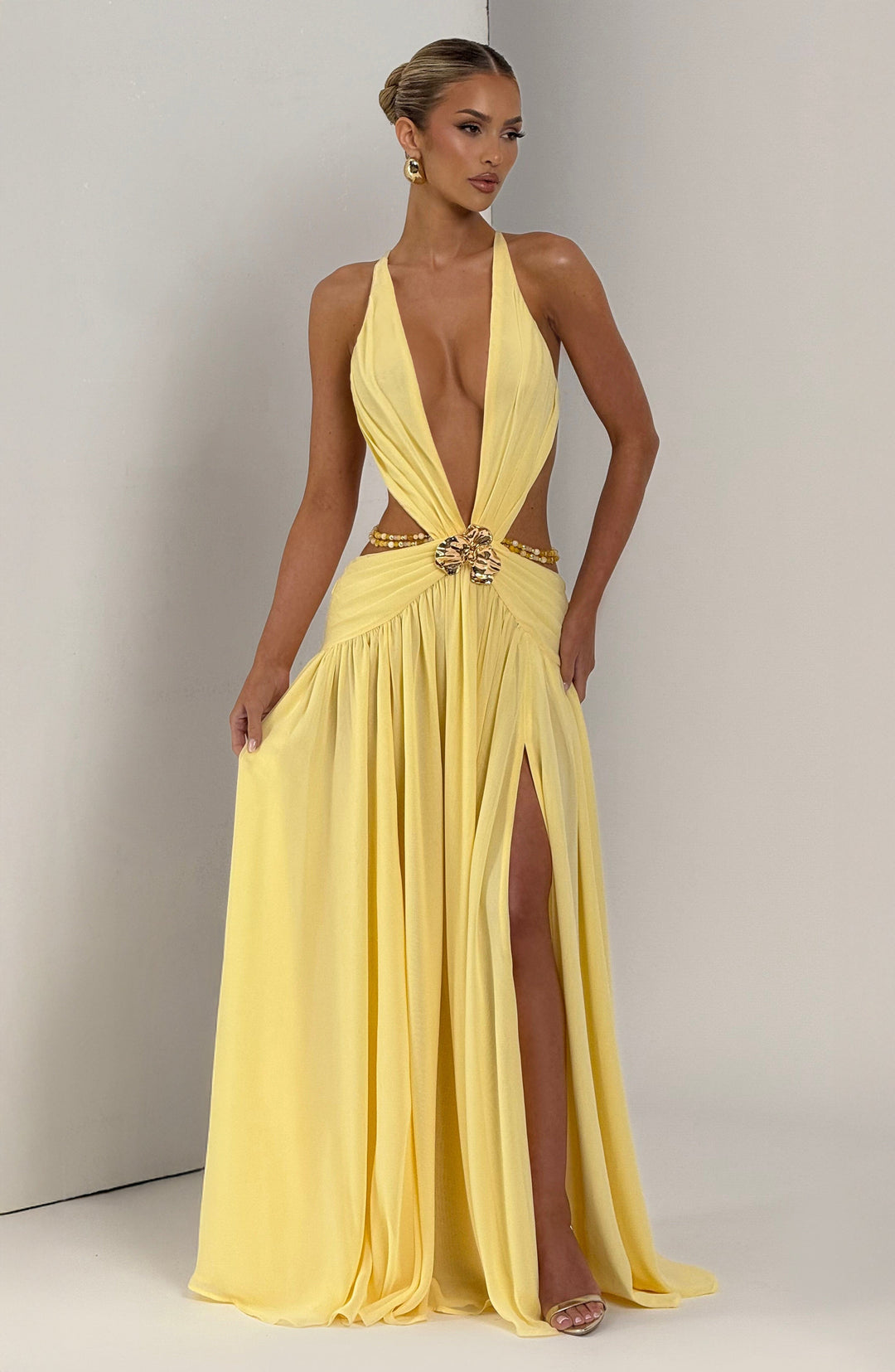 Lemon™ | Vestido Maxi Halter Limón