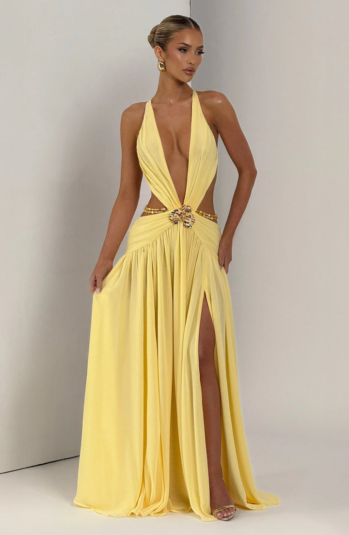 Lemon™ | Vestido Maxi Halter Limón