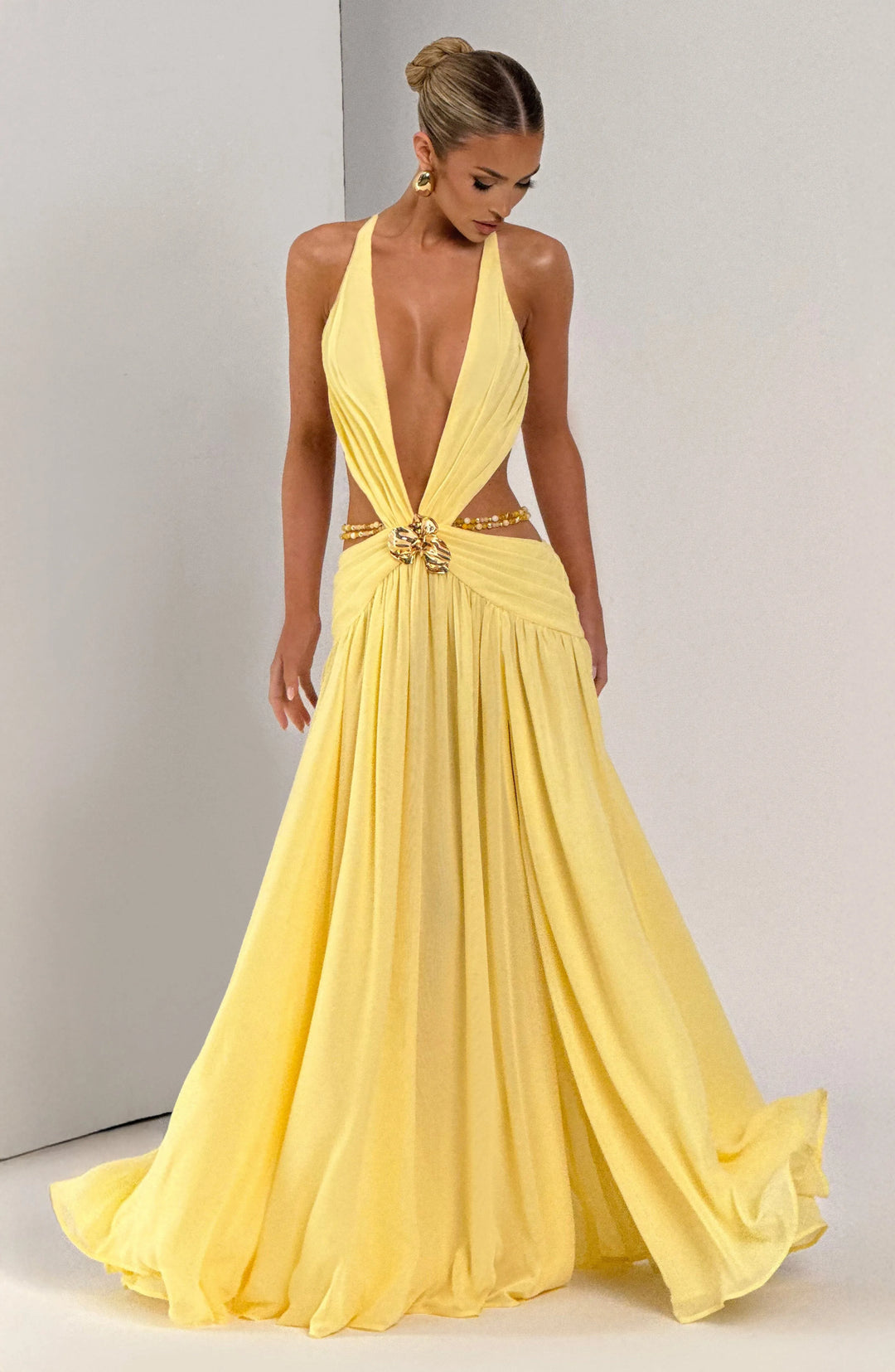 Lemon™ | Vestido Maxi Halter Limón