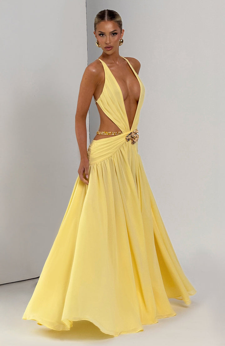 Lemon™ | Vestido Maxi Halter Limón