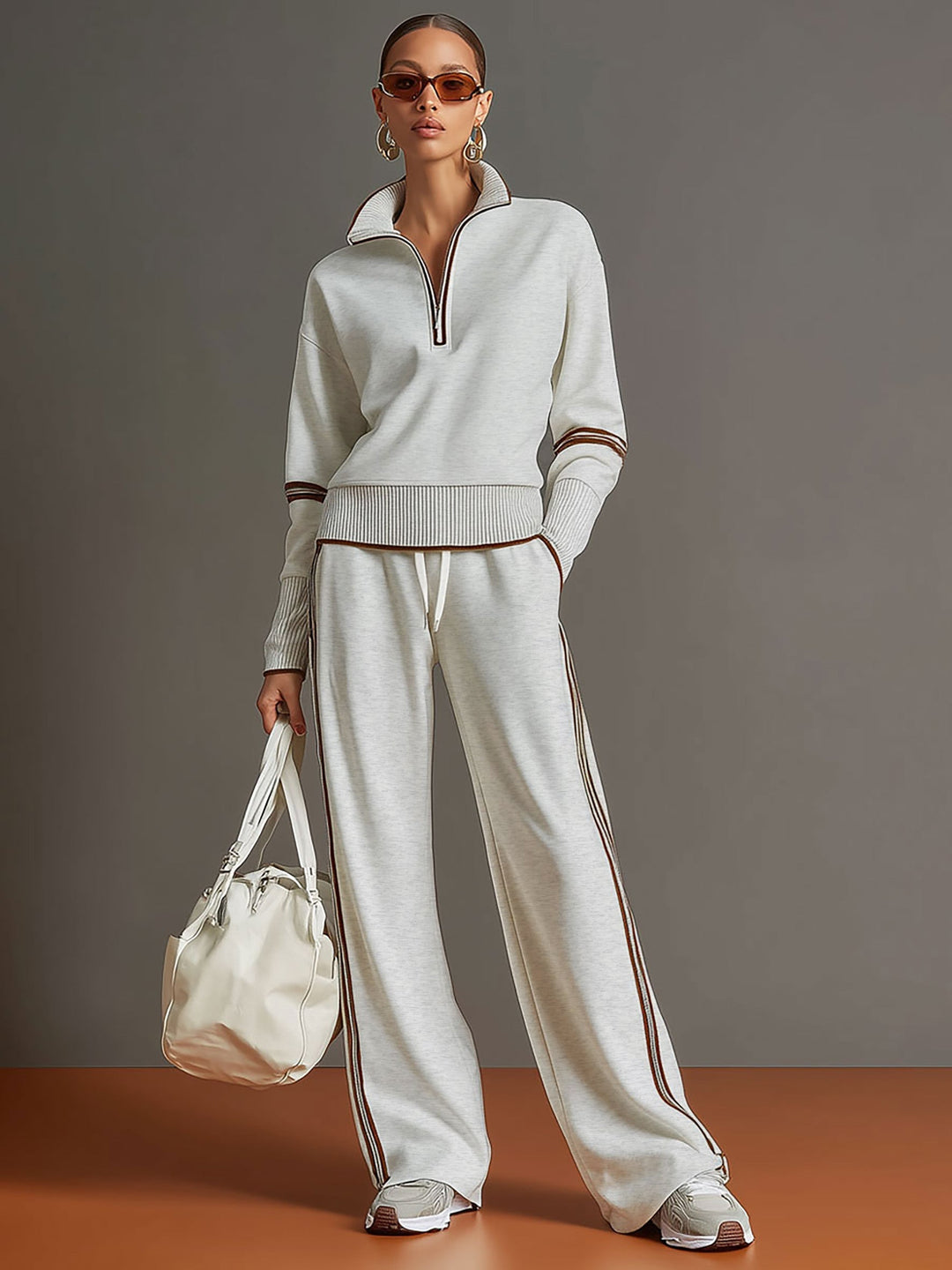 Priscilla™ | Conjunto Deportivo Elegante: Sudadera Media Cremallera y Pantalón Ancho