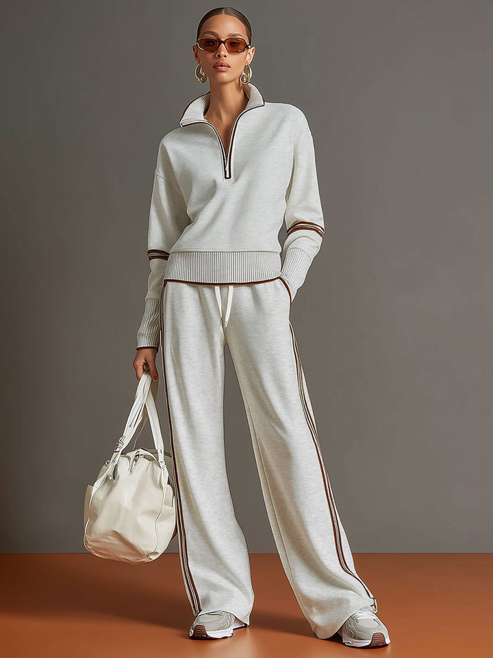 Priscilla™ | Conjunto Deportivo Elegante: Sudadera Media Cremallera y Pantalón Ancho