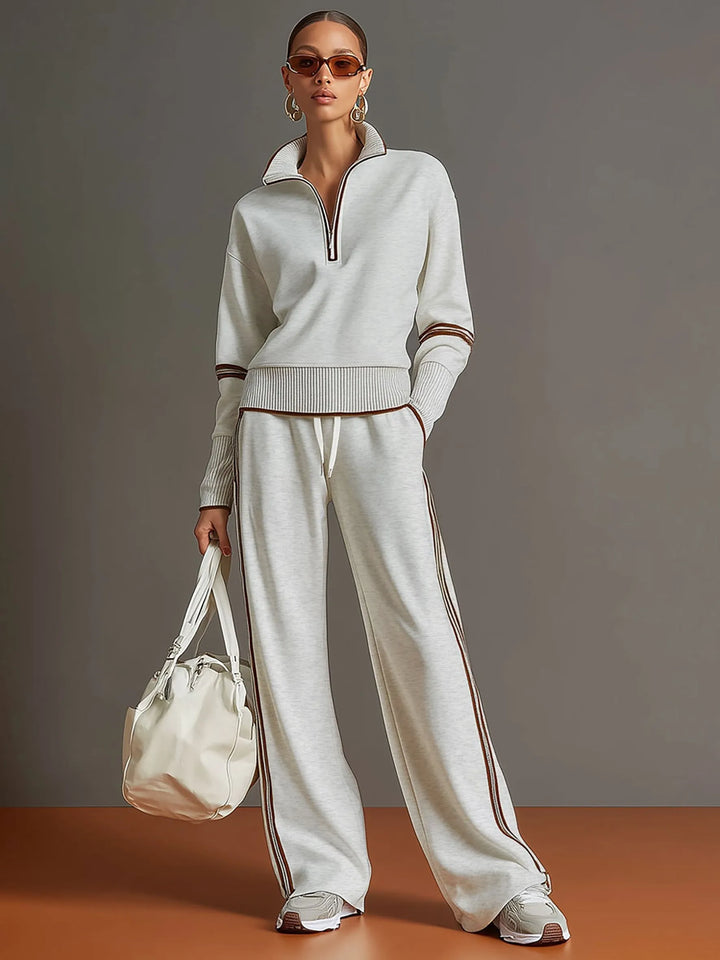 Priscilla™ | Conjunto Deportivo Elegante: Sudadera Media Cremallera y Pantalón Ancho