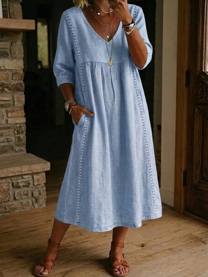 Aurélia™ | Vestido Holgado Efecto Lino con Encaje