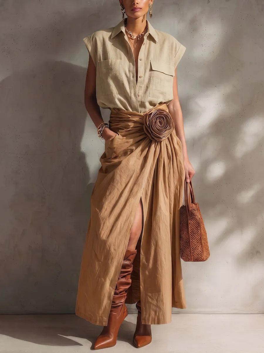 Cosima™ | Falda Elegante Drapeada con Detalle Floral